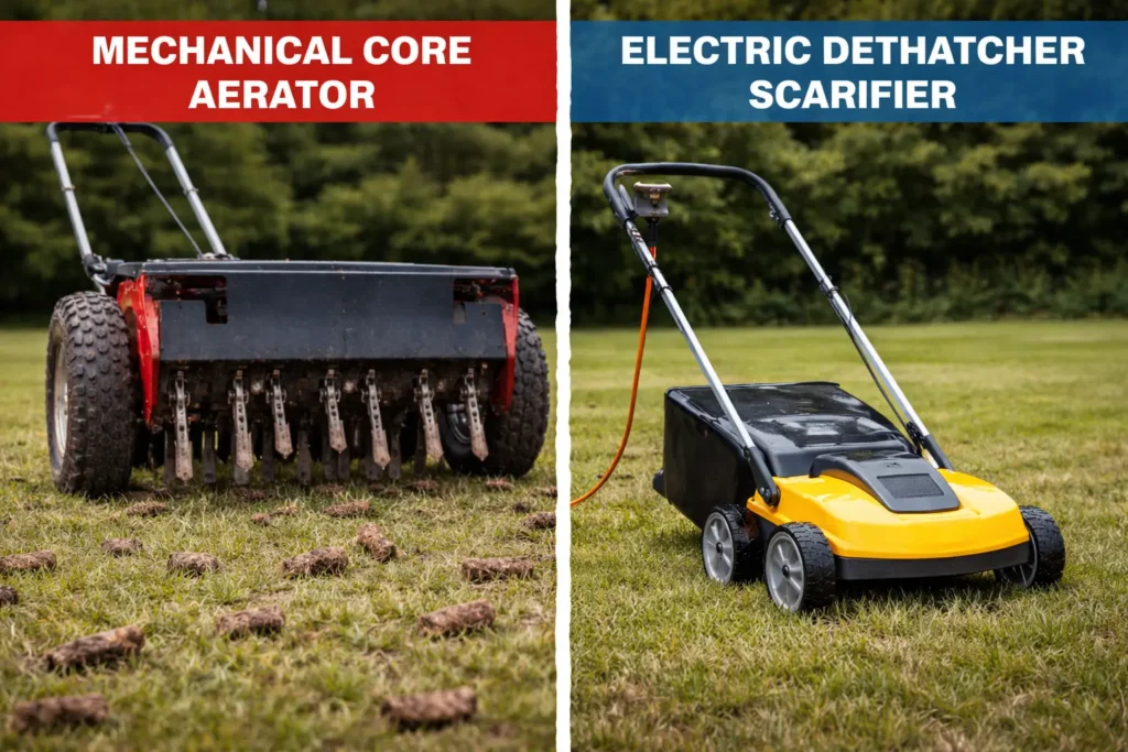 Comparing core aeration vs dethatching tools for yard maintenance