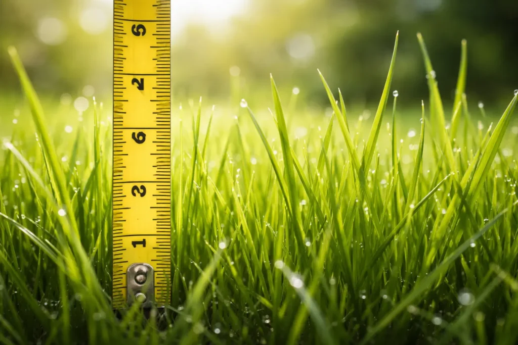 Measuring grass height to know exactly when to start mowing lawn in early spring