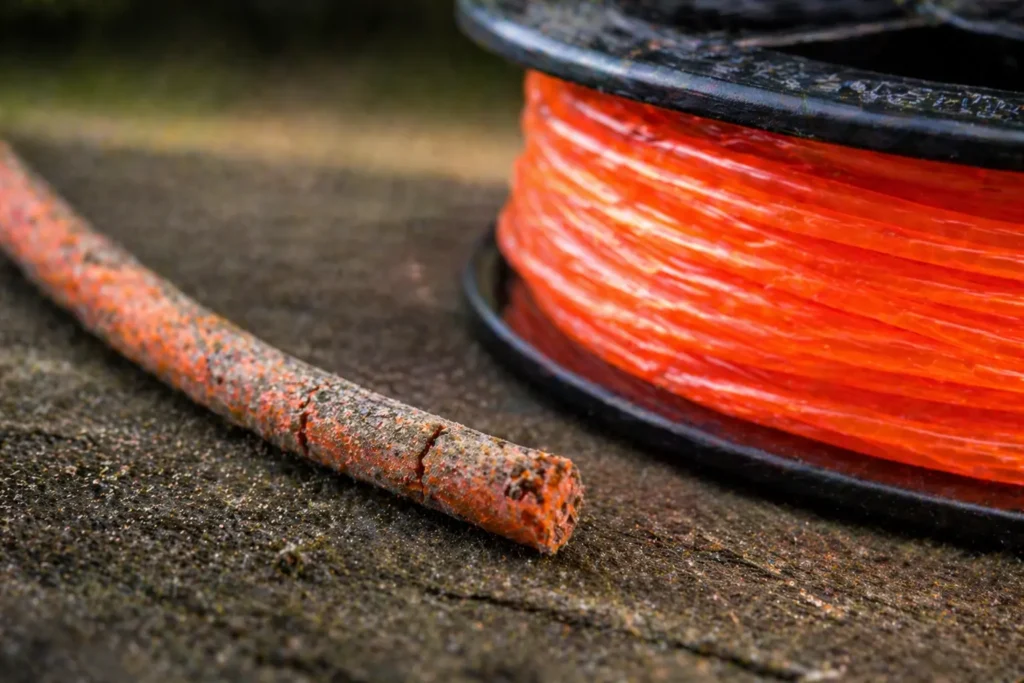 Dry and brittle nylon line which is the main reason a string trimmer string keeps breaking