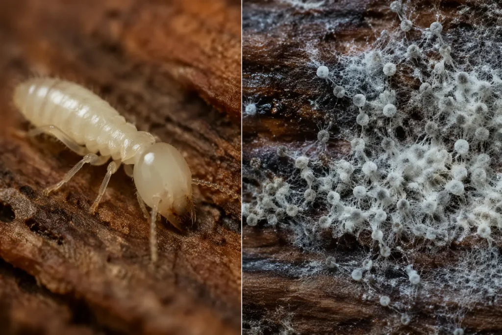 Biological differences between termite insect colonies and wood decay fungi