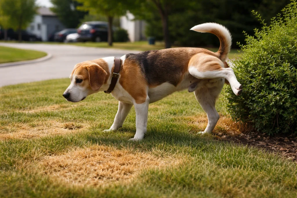 Dog urine causing yellow spots on grass