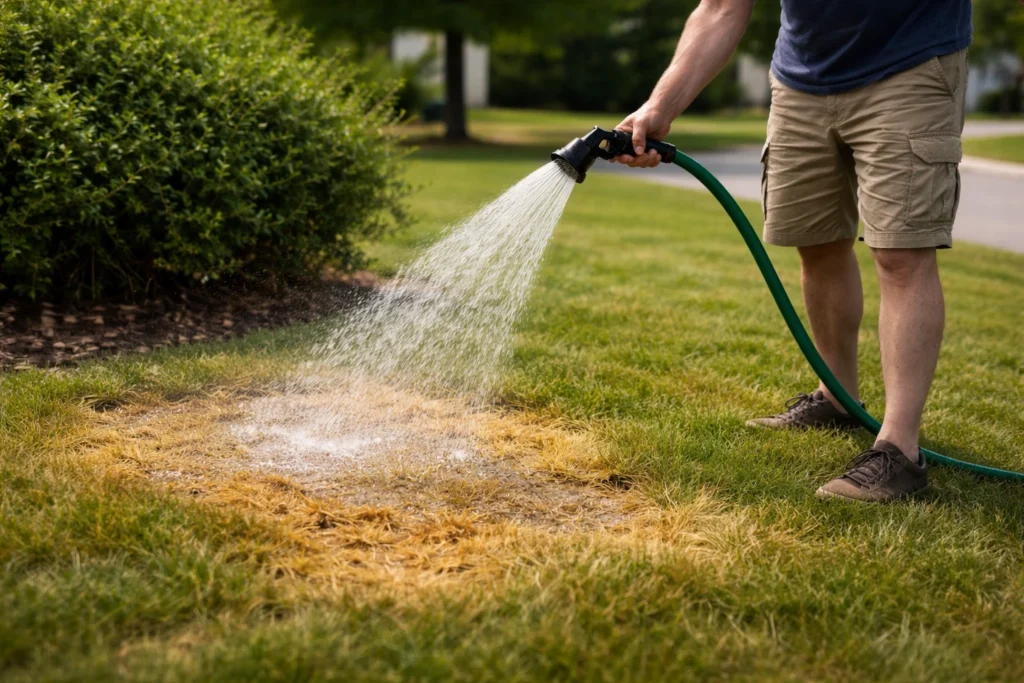 Watering dog spots to prevent yellow spots grass