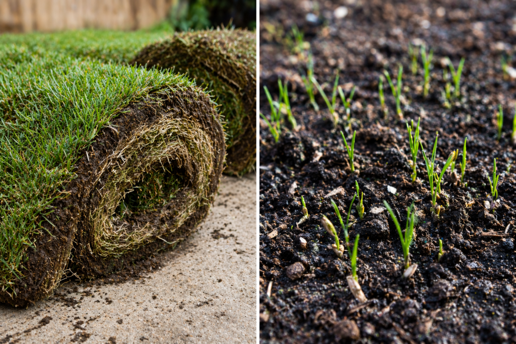 Comparing how to care for new sod versus growing a yard from grass seed