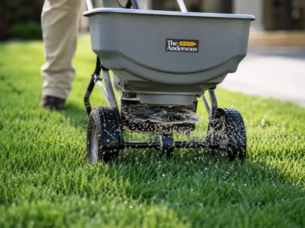 When to weed and feed the lawn with a push spreader in early spring