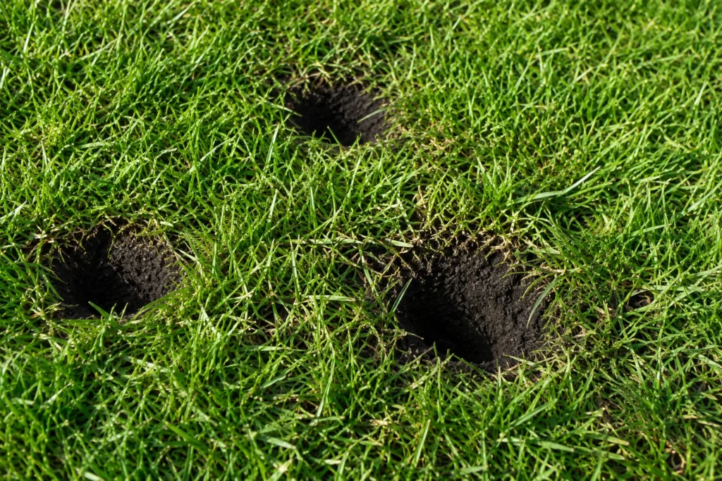 Cone-shaped holes in a lawn showing what animal digs holes in my yard