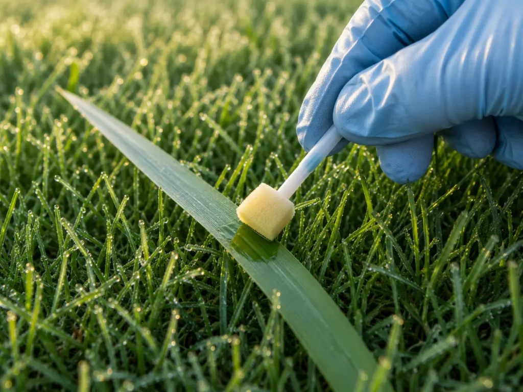 Applying Glyphosate precisely to quackgrass blades using the glove method