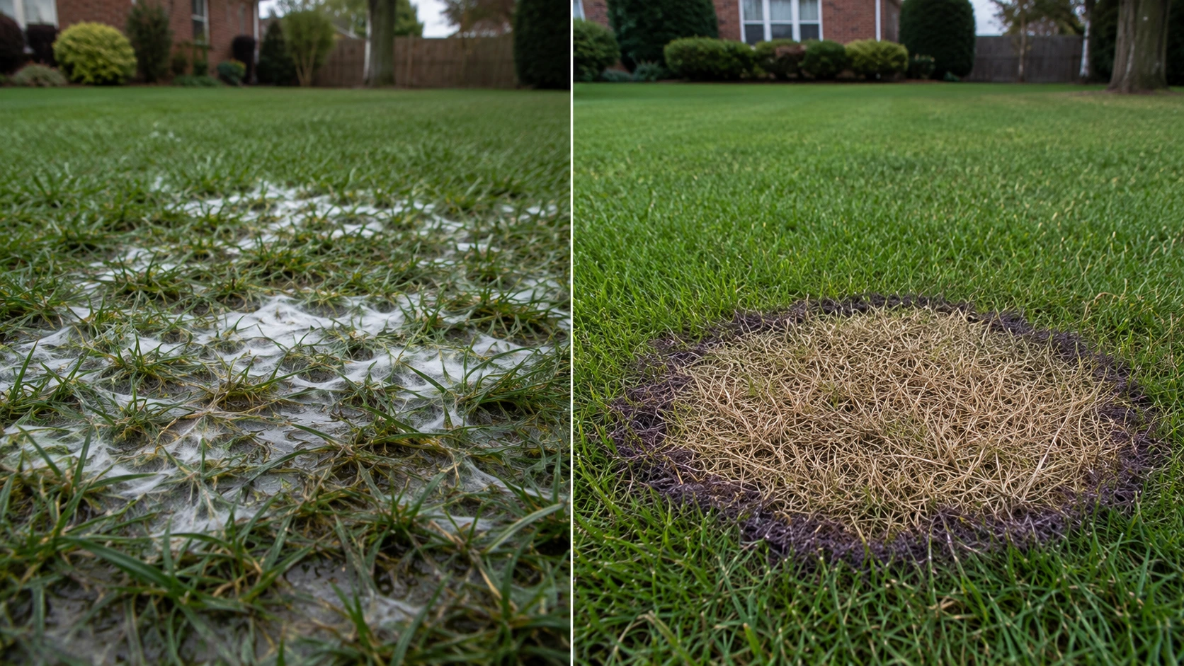 visual comparison of pythium blight vs brown patch lawn diseases