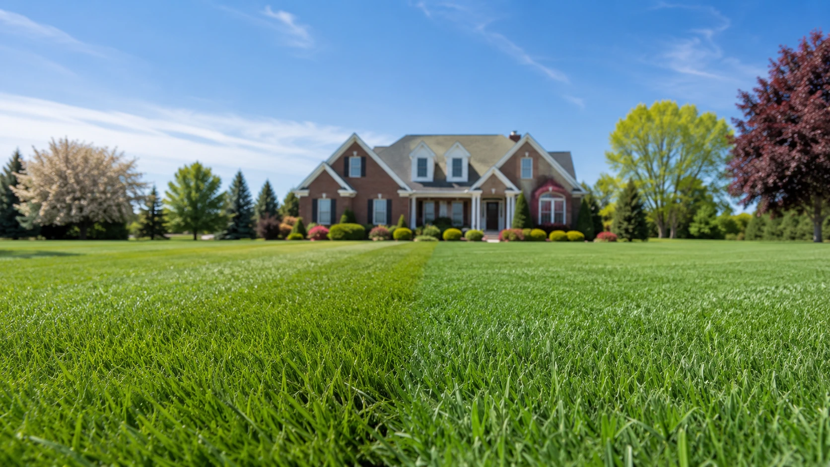 Kentucky bluegrass vs tall fescue growing in a sunny suburban yard