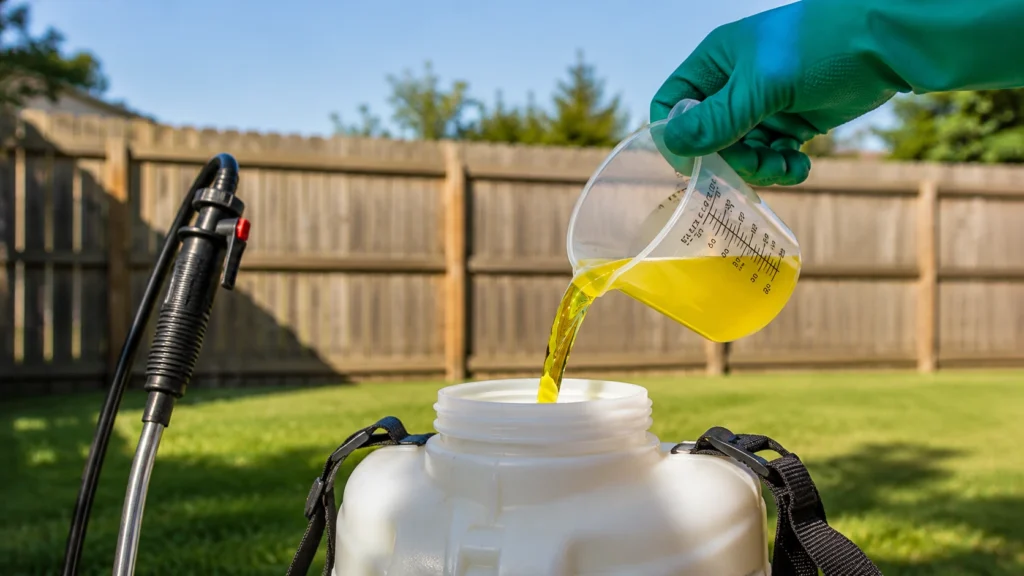 Measuring liquid pre emergence herbicide for a backpack sprayer application