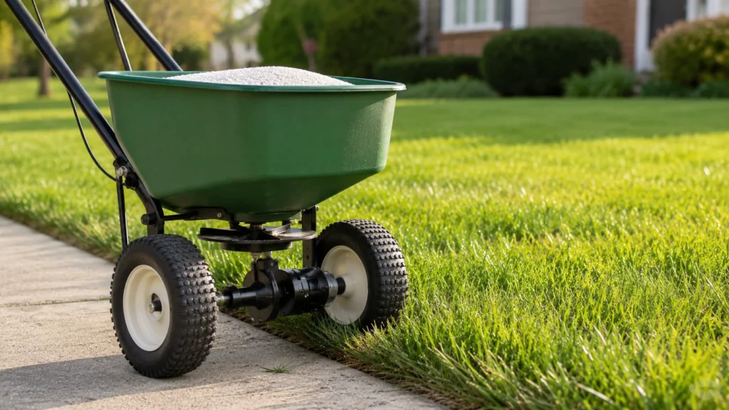 Applying granular systemic insecticide with a broadcast spreader