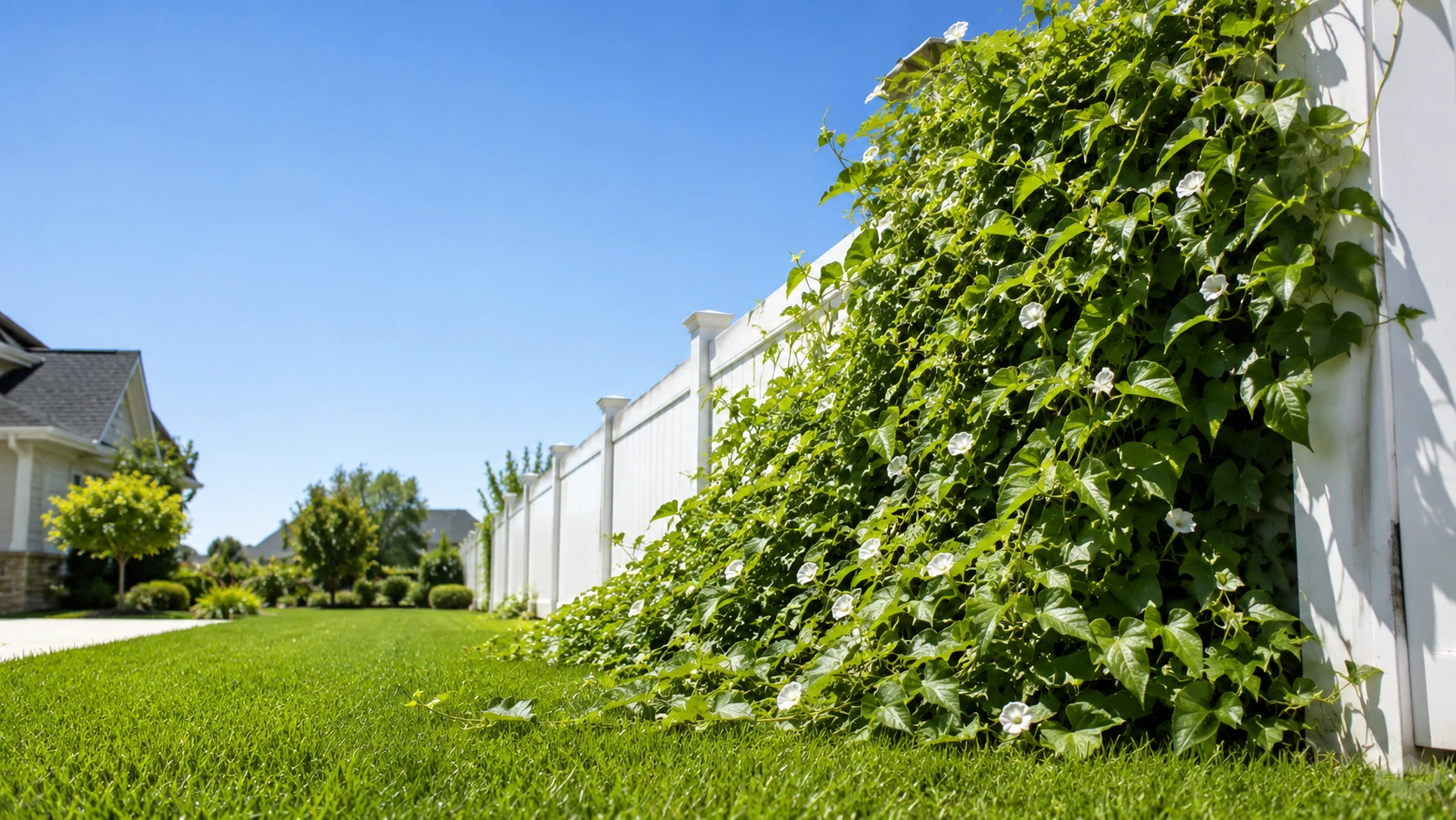bindweed vs morning glory wrapping around suburban yard fence